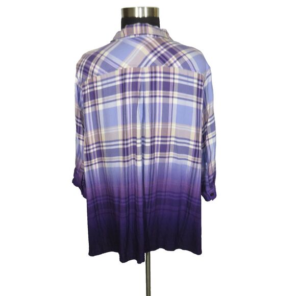 Catherines Purple Plaid Button Up Collared Shirt Plus Size 3X PETITE - Picture 5 of 8